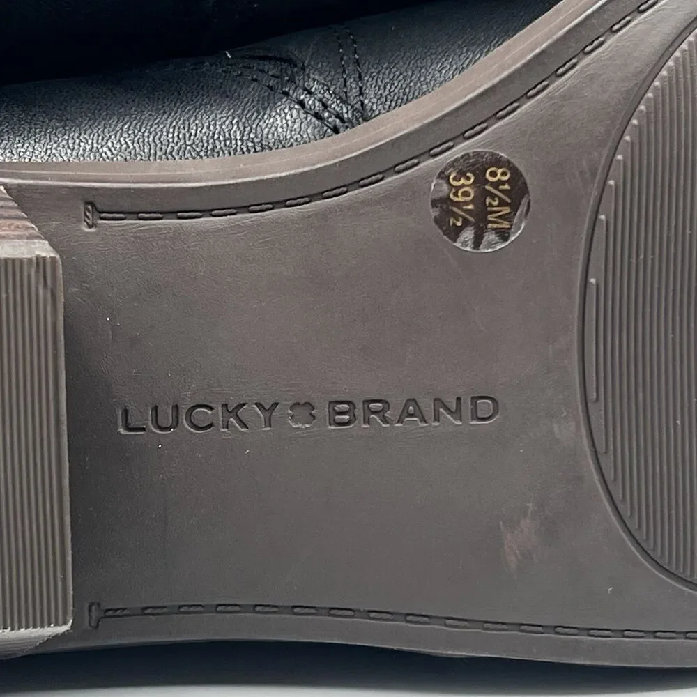 Lucky Brand Morriah Leather Slip-ons Hybrid Bootie Block Heel Black Sz 8.5 NWOB